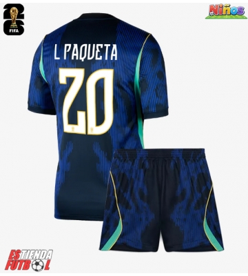 Brasil Lucas Paqueta #20 Segunda Equipación Niños Mundial 2026 Manga Corta (+ Pantalones cortos)